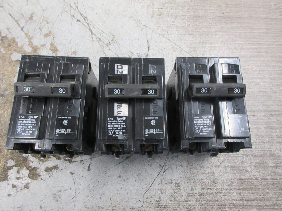 Siemens Type QP Clip-On Circuit Breaker Q230 30A 120/240V 2P *Lot of 3* Used