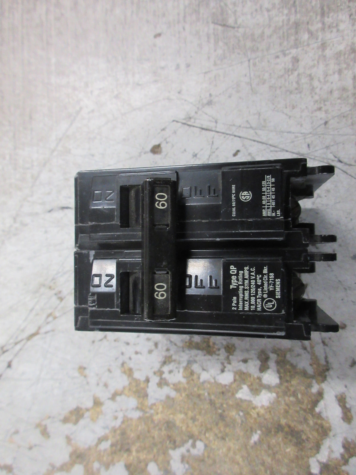Siemens Type QP Clip-On Circuit Breaker Q260 60A 120/240V 2P Used