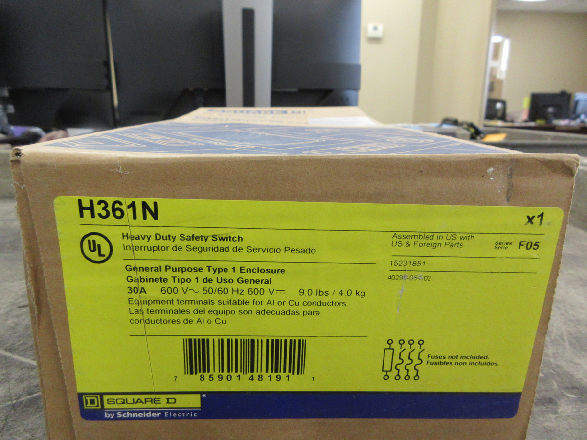 Square D Safety Switch / Disconnect H361N Ser. F052 50A 600V New Surplus