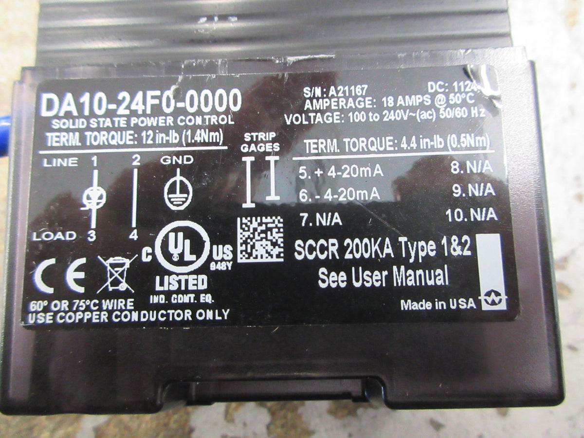Watlow DIN-a-mite Solid State Power Control DA10-24F0-0000 100-240V 50/60Hz Used