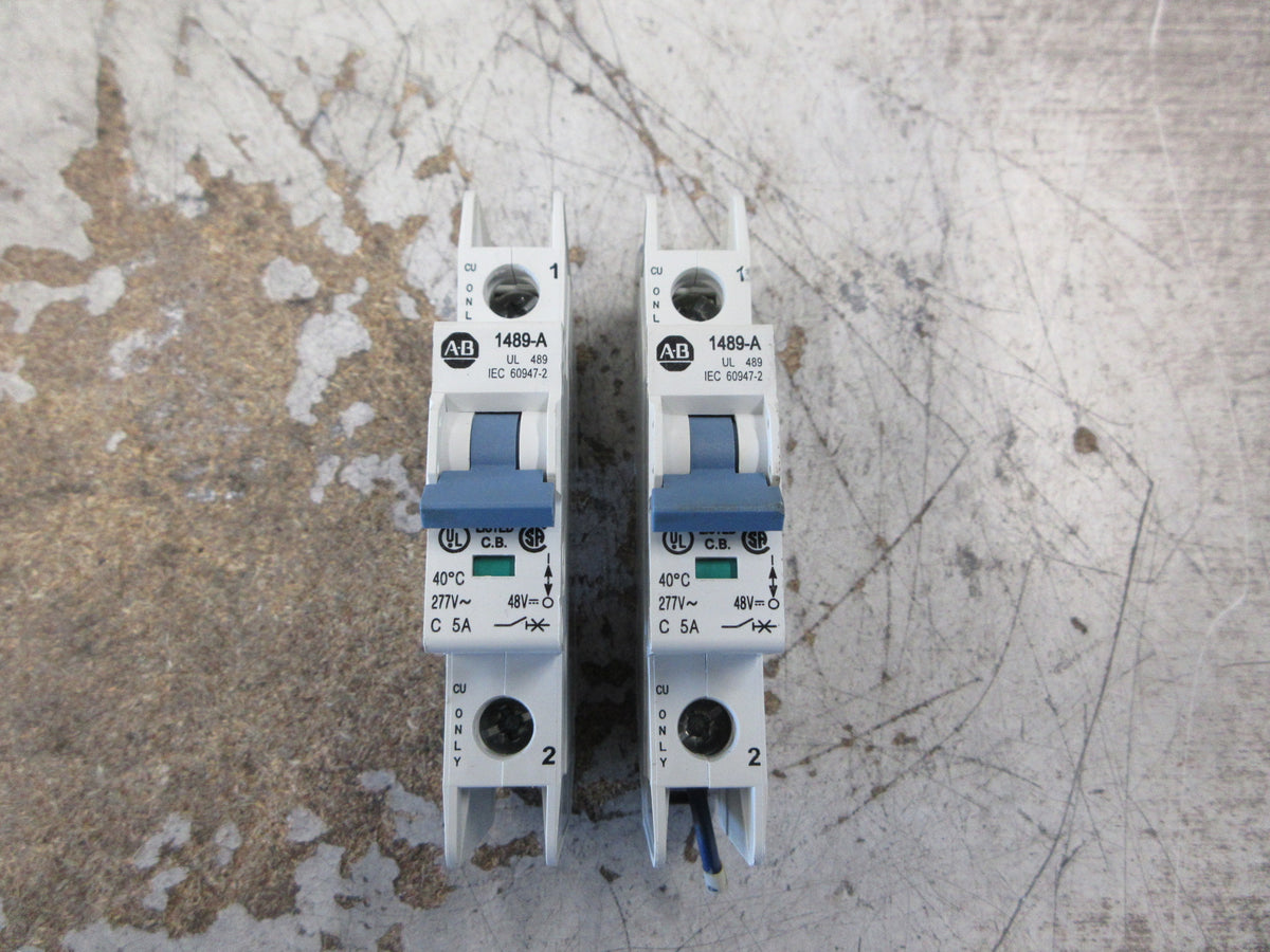 Allen-Bradley Circuit Breaker 1489-A1C050 Ser. A 5A 277V 1P *Lot of 2* Used