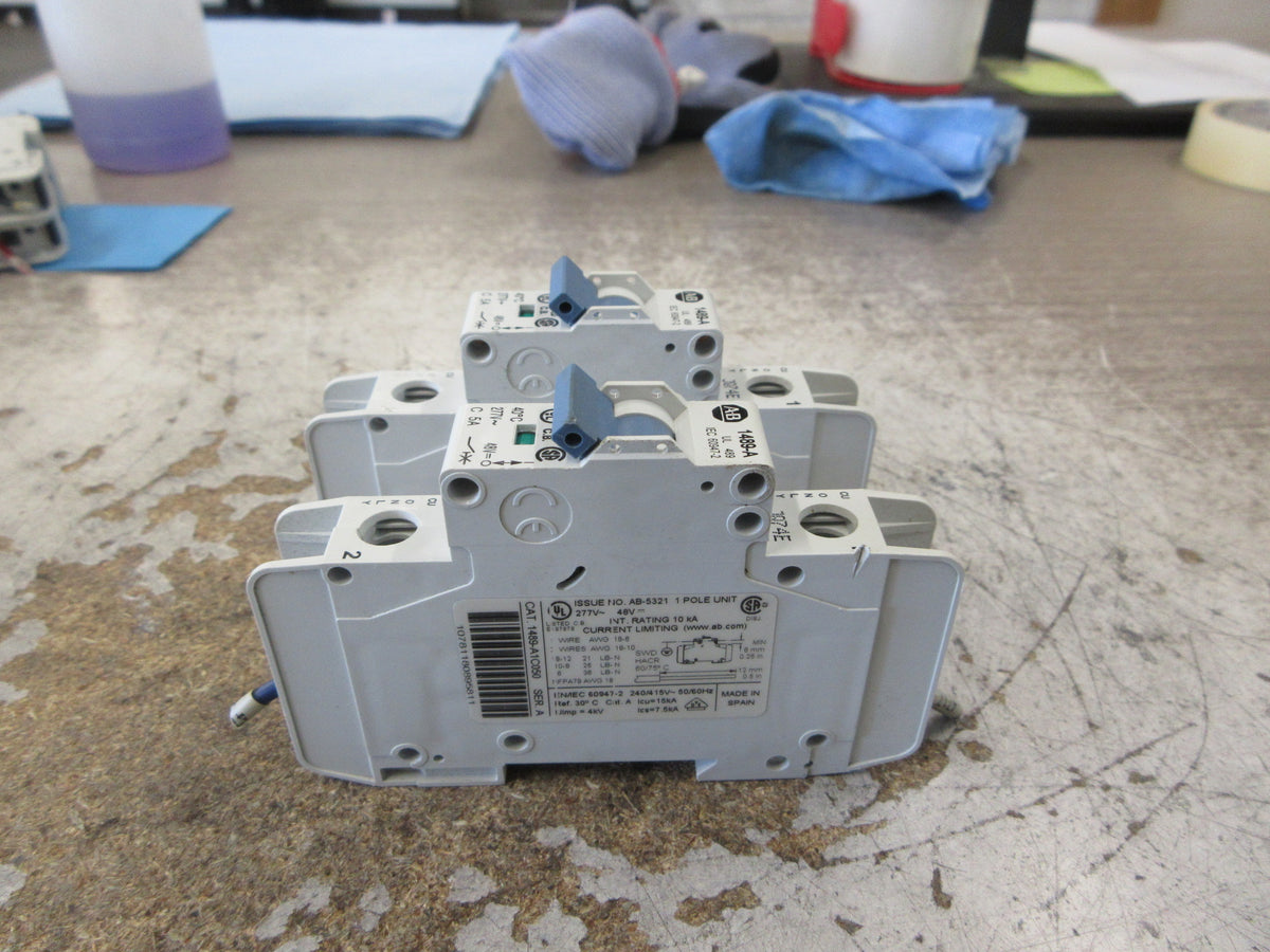 Allen-Bradley Circuit Breaker 1489-A1C050 Ser. A 5A 277V 1P *Lot of 2* Used