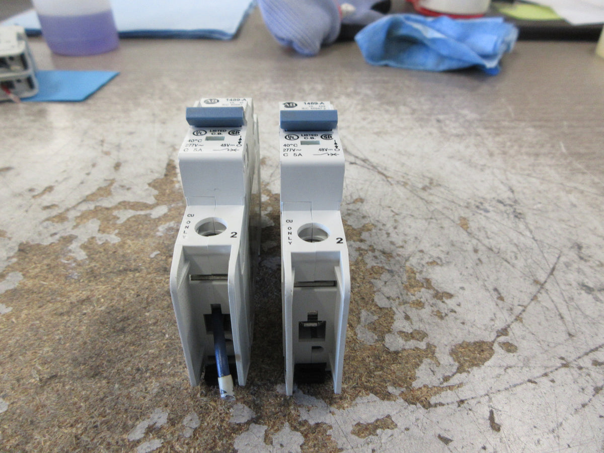 Allen-Bradley Circuit Breaker 1489-A1C050 Ser. A 5A 277V 1P *Lot of 2* Used