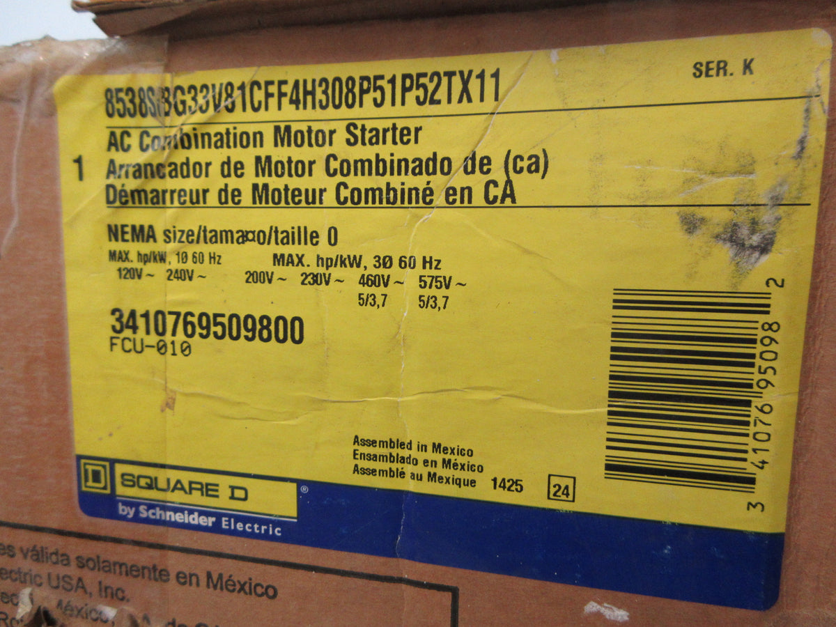 Square D Fusible Size 0 Combination 8538SBG33V81CFF4H308P51P52TX11 New Surplus
