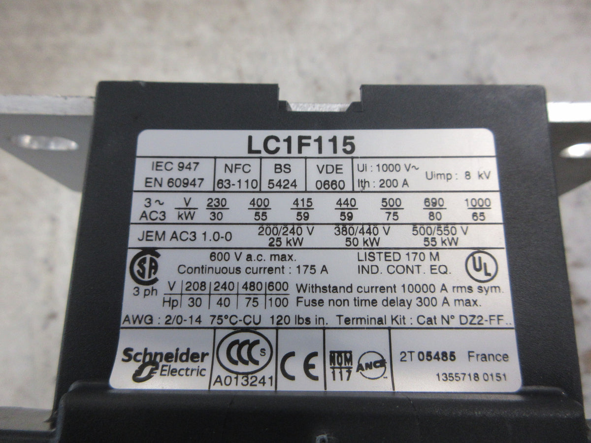 Telemecanique Contactor LC1F115 115-120V Coil w/ Aux Contact Block Used