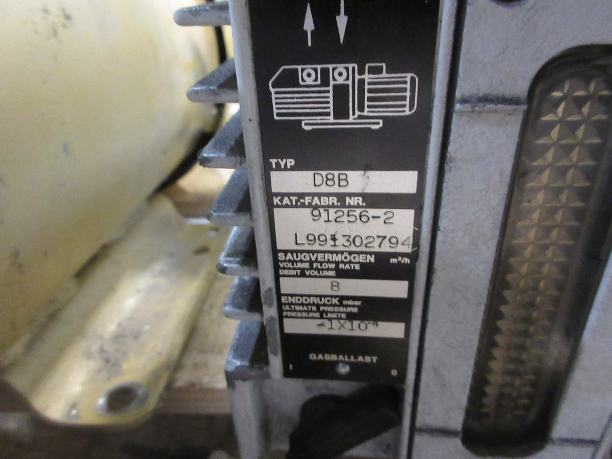 Leybold D8B Trivac Vacuum Pump 91256-2 8 m3/h 1HP 1725RPM 200-230/460V 3Ph Used
