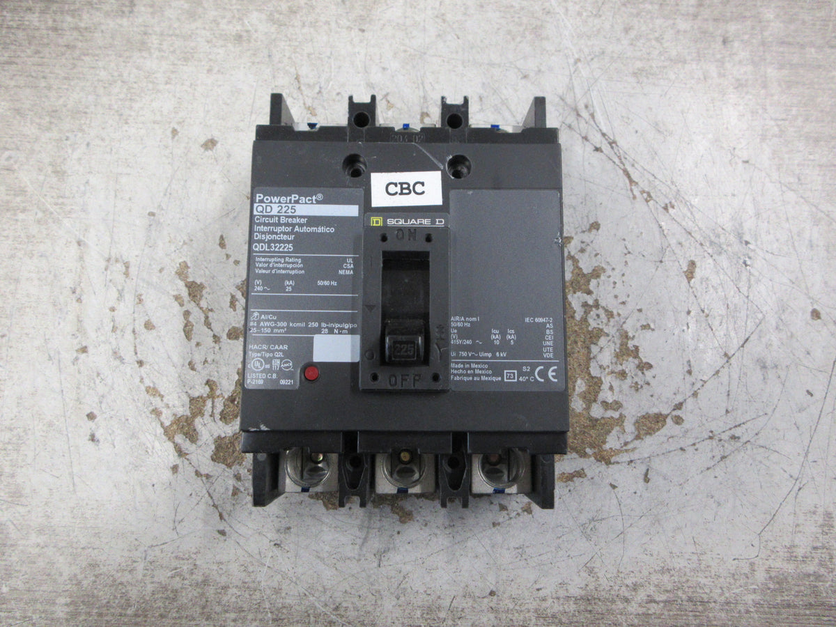 Square D PowerPact Circuit Breaker QDL32225 225A 240V 3P Used