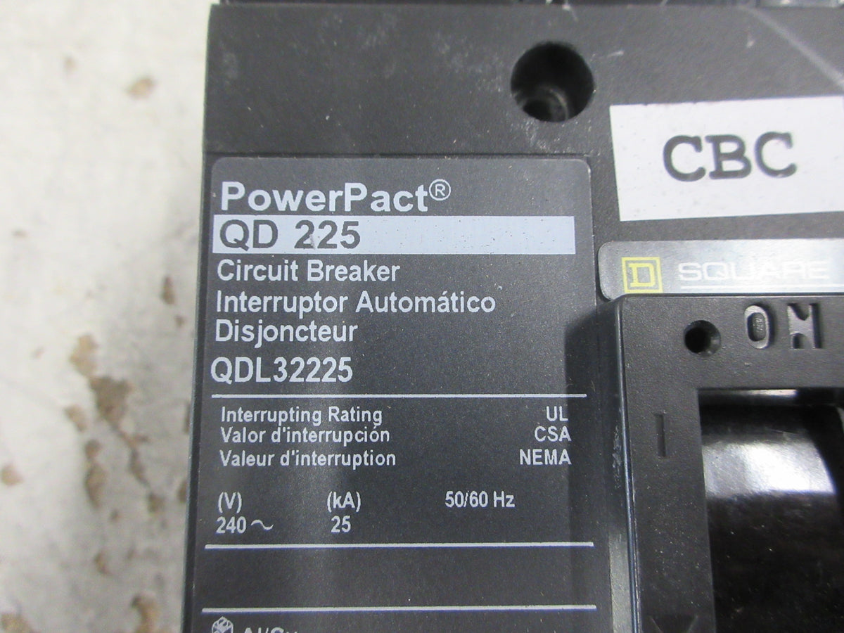 Square D PowerPact Circuit Breaker QDL32225 225A 240V 3P Used