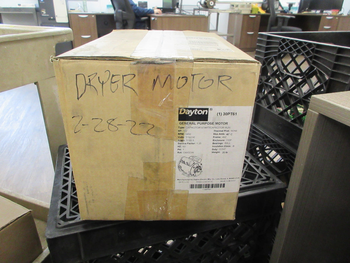 Dayton Motor 30PT61 1/2HP 115/230V 3450RPM 5.0/2.5A Frame: 48Z New Surplus