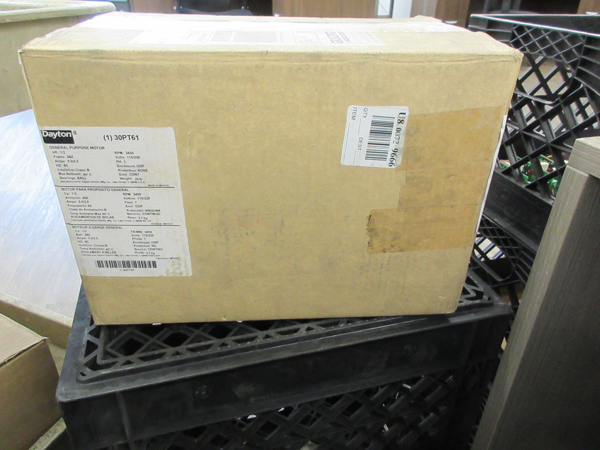 Dayton Motor 30PT61 1/2HP 115/230V 3450RPM 5.0/2.5A Frame: 48Z New Surplus