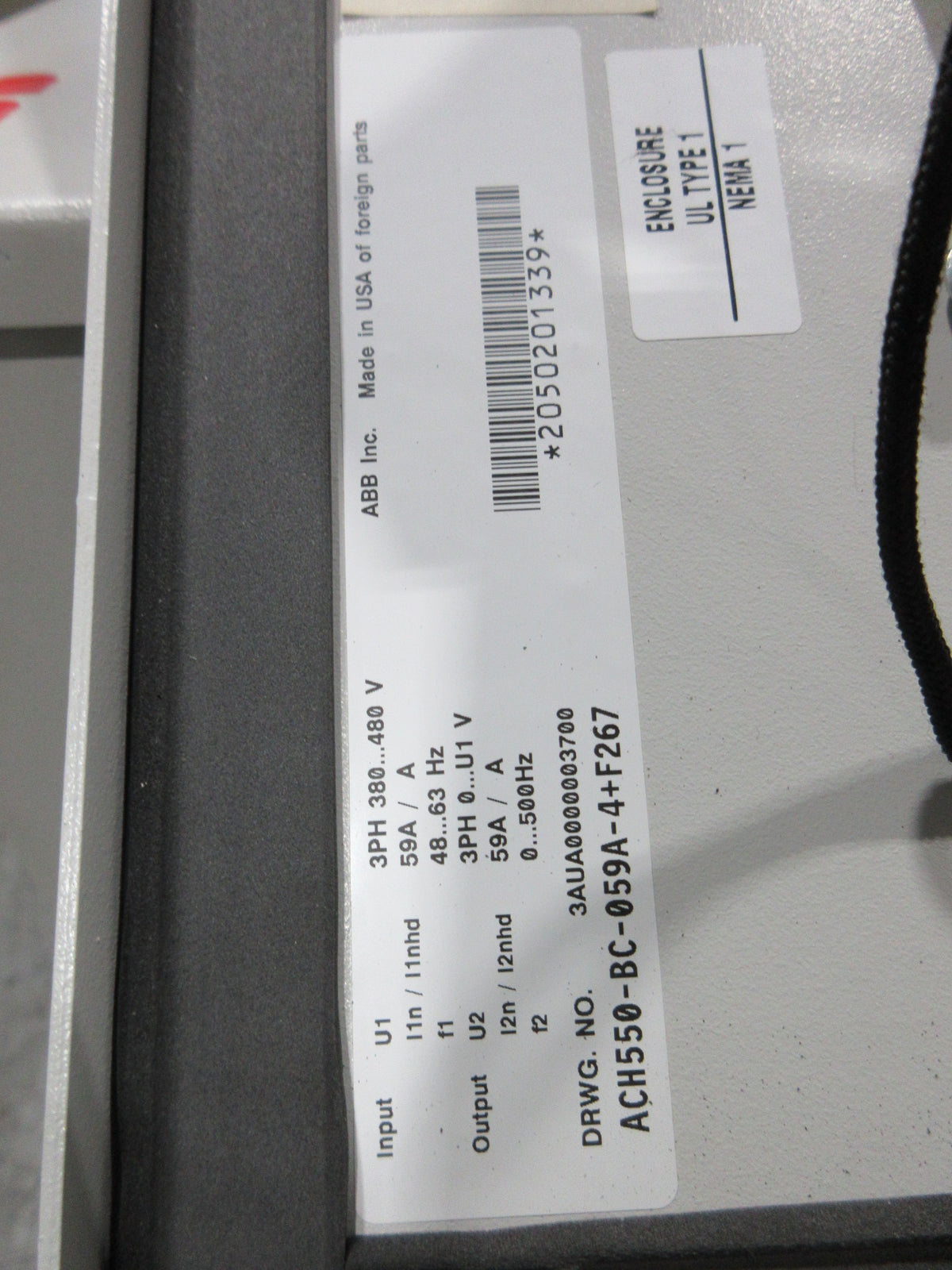 ABB ACH550 AC Drive W/Bypass ACH550-BC-059A-4+F267 40HP 3Ph Used