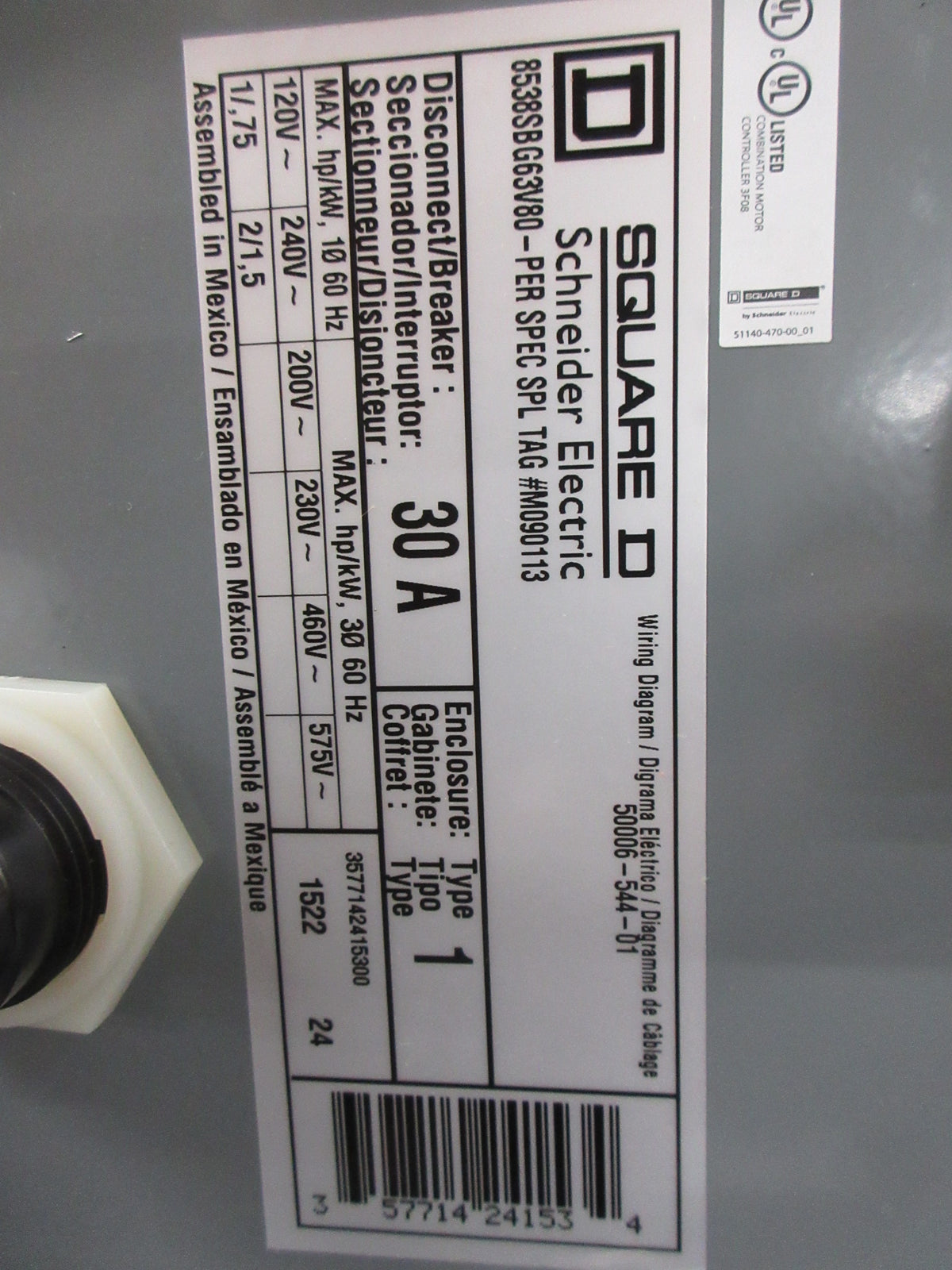 Square D Size 0 Fusible Combination 8538SBG63V80 120V Coil New Surplus