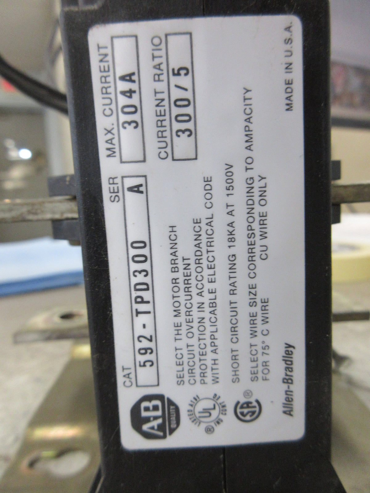Allen-Bradley Overload Relay 592-TPD300 Ser. A 304A Max Ratio 300:5A 600V Used