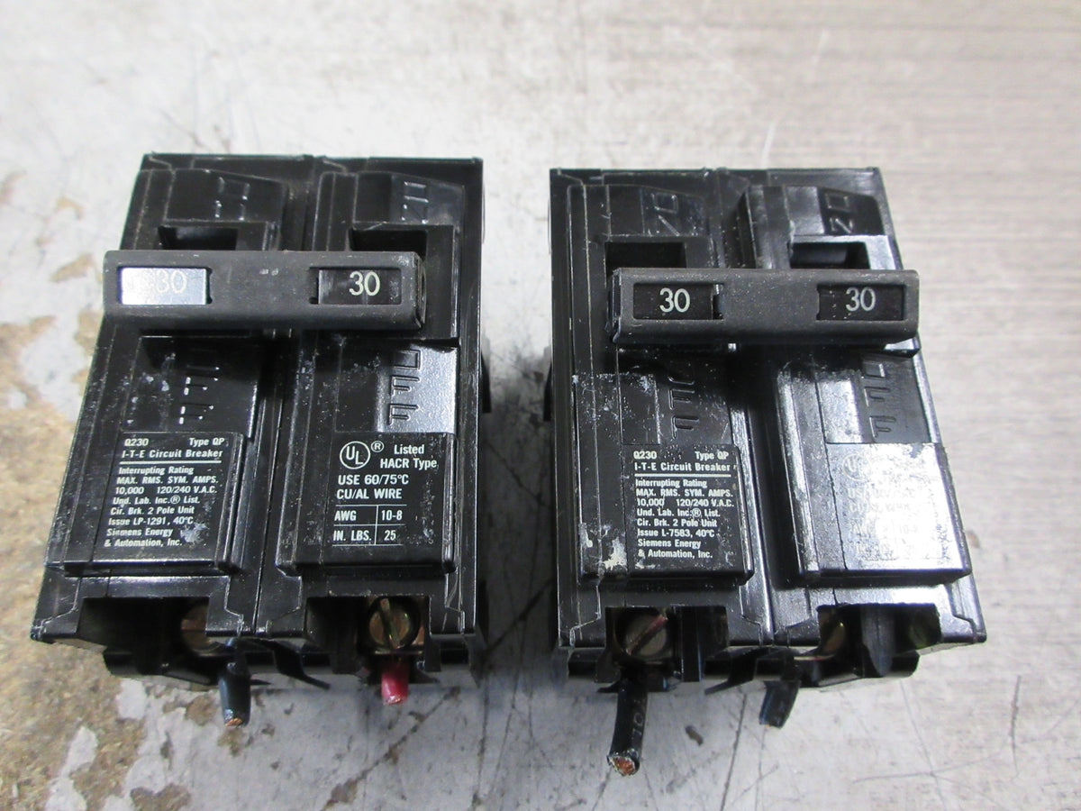 Siemens ITE Type QP Clip-On Circuit Breaker Q230 30A 120/240V 2P *Lot of 2* Used