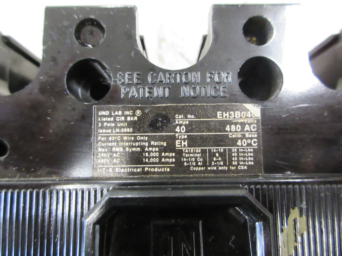 ITE Circuit Breaker EH3B040 40A 480V 3P Used