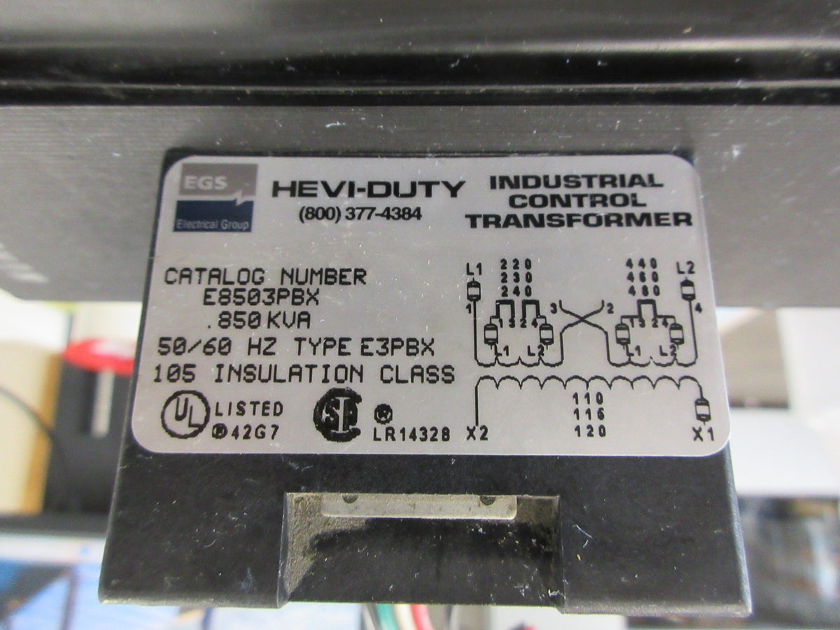 Hevi-Duty Control Transformer E8503PBX 0.850KVA Pri: 240/480V Sec: 120V Used