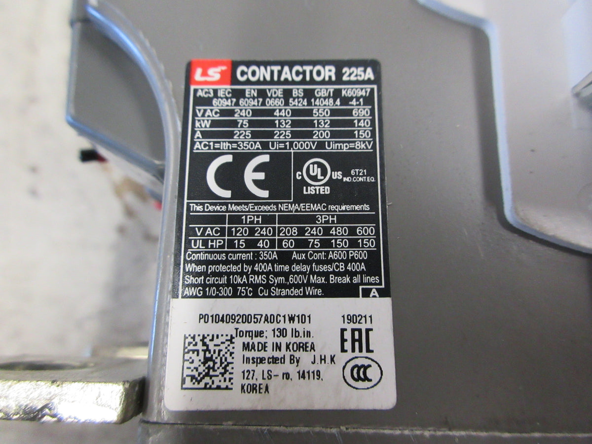 LS Metasol Contactor MC-225a 24-25VAC/24VDC Coil 350A 600V *No Base Screws* Used