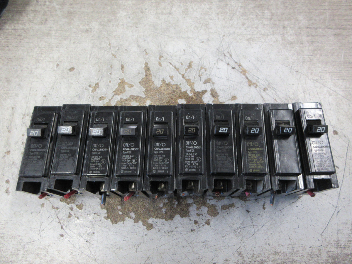 Challenger Clip-On Circuit Breaker C120 20A 120/240V 1P *Lot of 10* Used