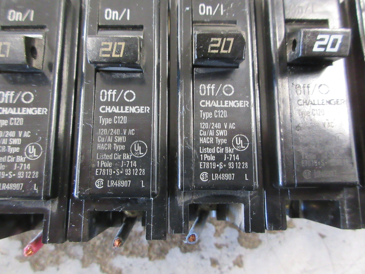 Challenger Clip-On Circuit Breaker C120 20A 120/240V 1P *Lot of 10* Used
