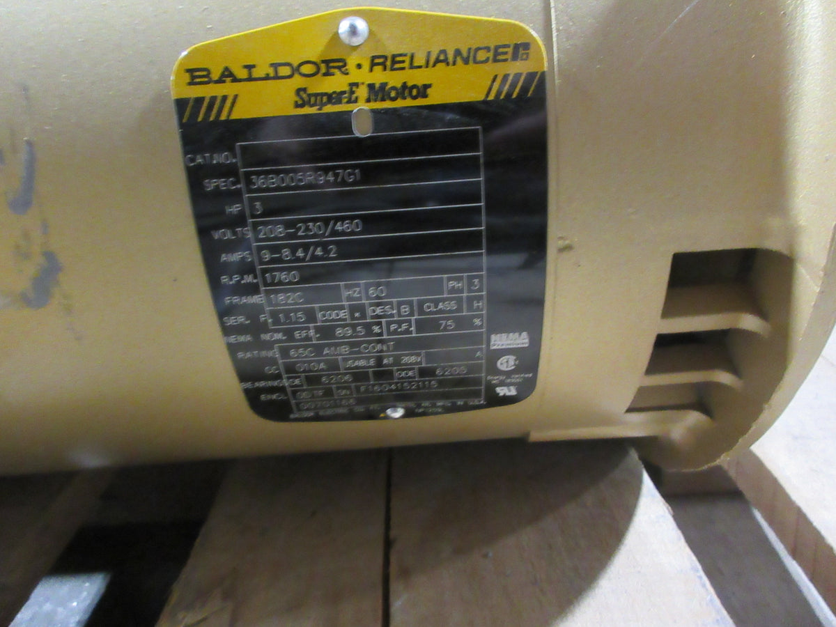 Baldor Motor 36B005R947G1 3HP 208-230/460V 1760RPM 9-8.4/4.2A Frame: 182C Used