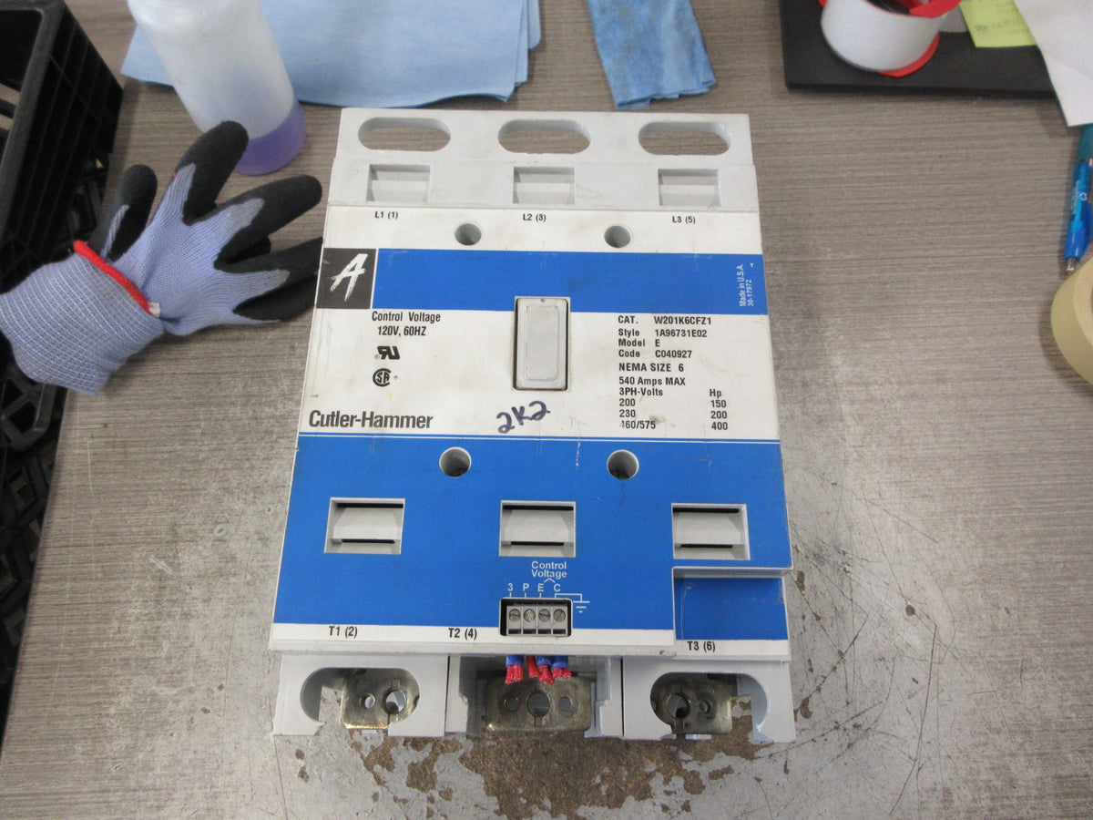 Cutler-Hammer Size 6 Contactor W201K6CFZ1 120V Coil 540A 460/575V Used