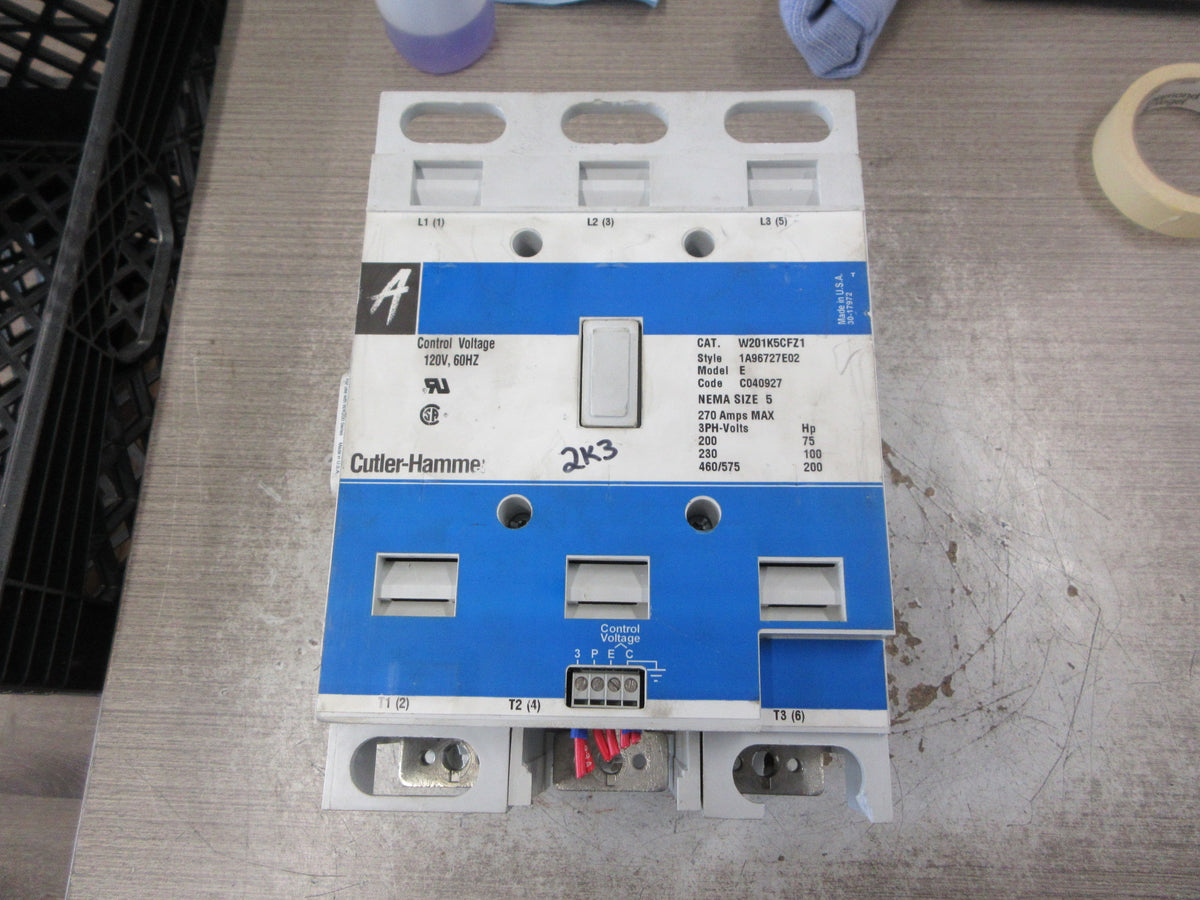 Cutler-Hammer Size 5 Contactor W201K5CFZ1 120V Coil 270A 460/575V Used