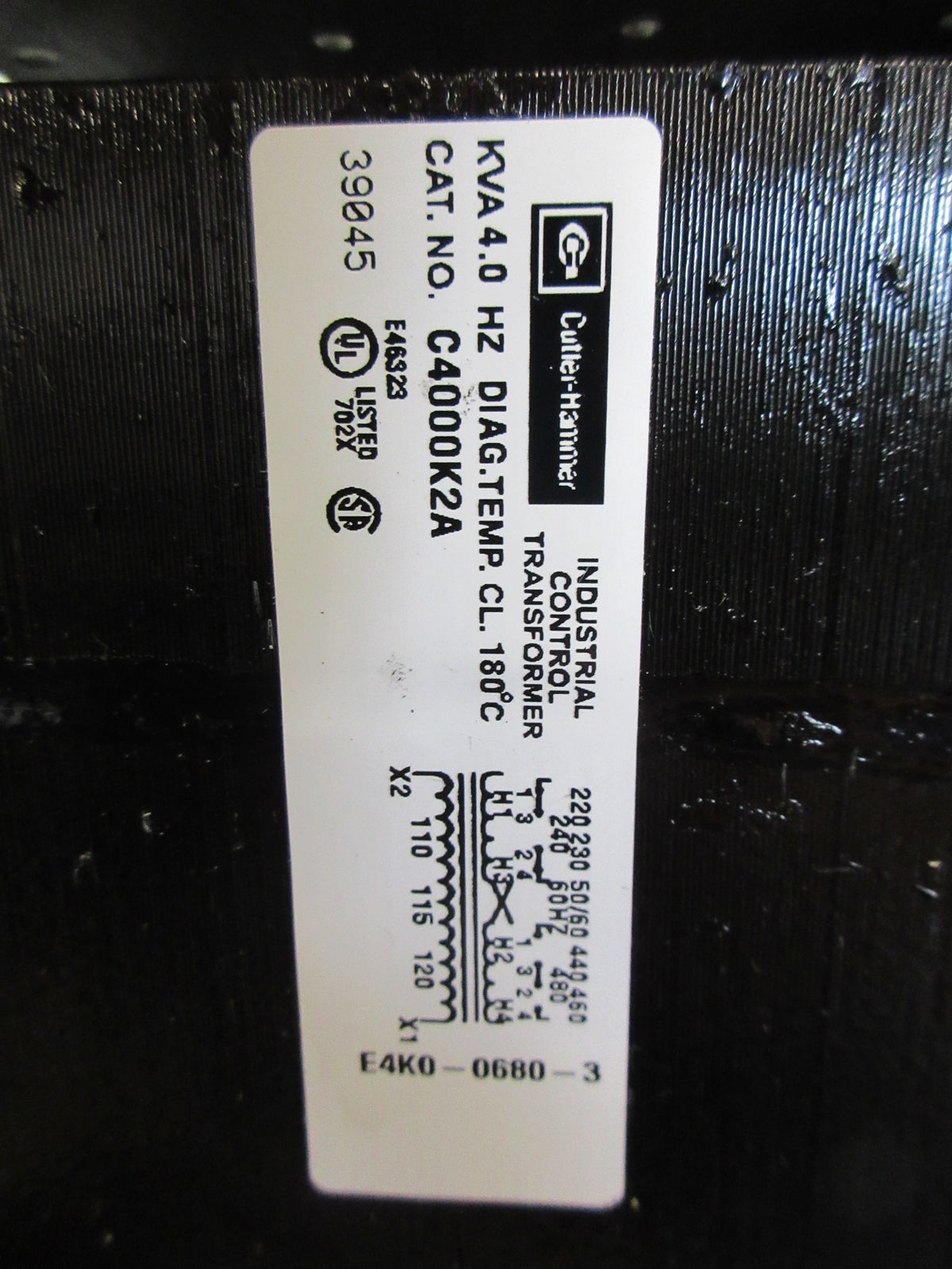 Cutler-Hammer Control Transformer C4000K2A 4KVA Pri: 240/480V Sec: 120V Used