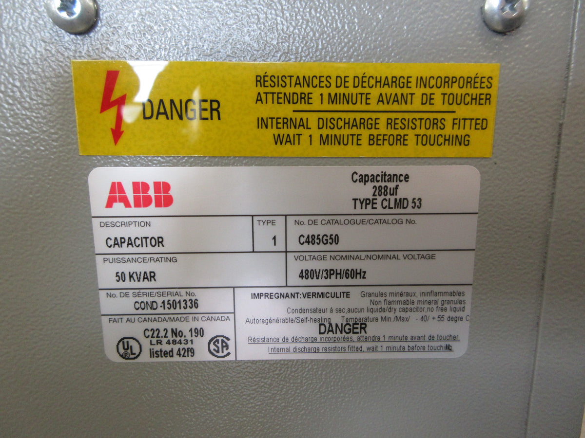 ABB Capacitor C485G50 50KVAR 480V 3Ph 60Hz Used