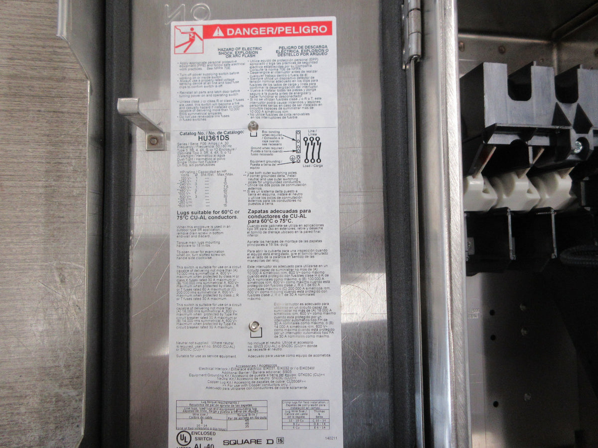 Square D Stainless Steel 3R Non-Fusible Safety Switch/Disconnect New Surplus
