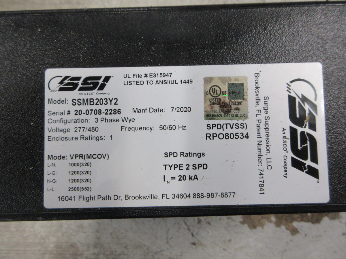 SSI SpecPRO Surge Protector SSMB203Y2 277/480V 50/60Hz 3Ph Used
