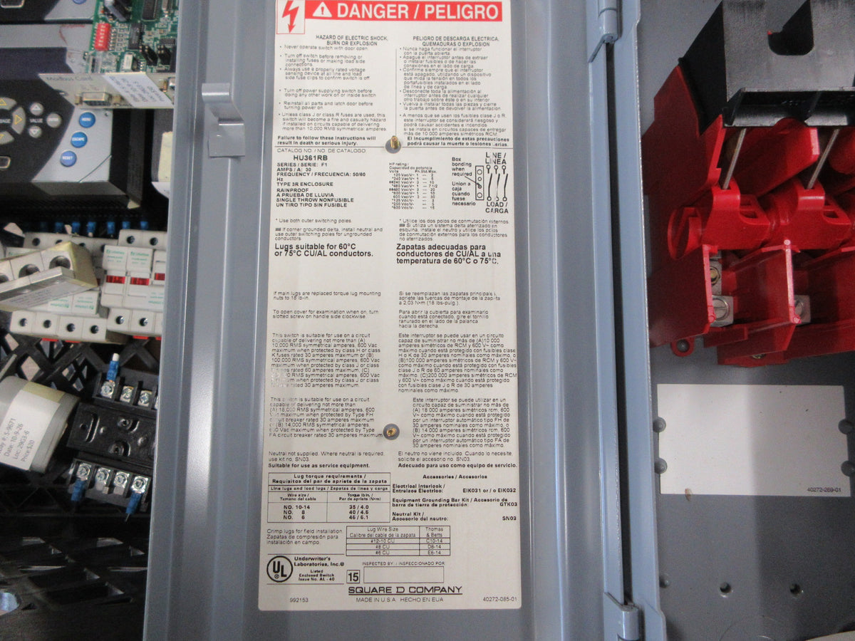 Square D Non-Fusible 3R Safety Switch/Disconnect HU361RB Ser. F05 New Surplus