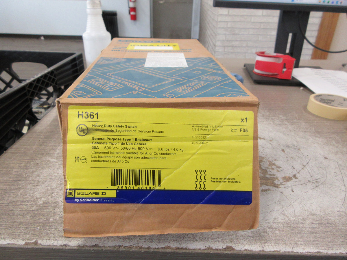 Square D Fusible Safety Switch/Disconnect H361 Ser. F05 30A 600V 3P New Surplus