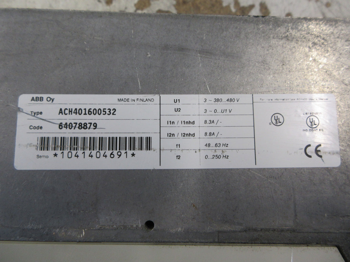 ABB CH401 AC Drive ACH401600532 5HP 3Ph Input: 3~380-480V , 8.3A , 48-63Hz Used