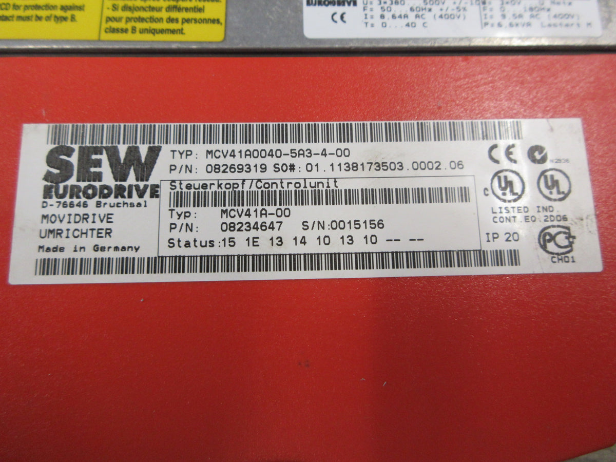 Sew-Eurodrive Movidrive AC Drive MCV41A0040-5A3-4-00 5HP 3Ph Used
