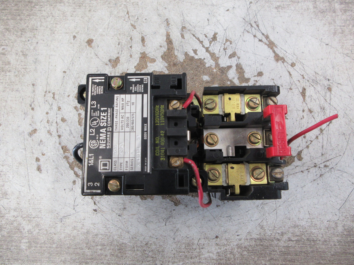 Square D Size 1 Starter 8536 SCO -3 S Ser. A 120V Coil 600 V Used