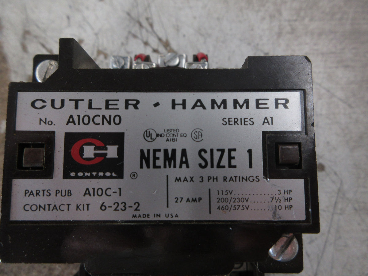 Cutler-Hammer Size 1 Starter A10CN0 Ser. A1 120V Coil 27A Used