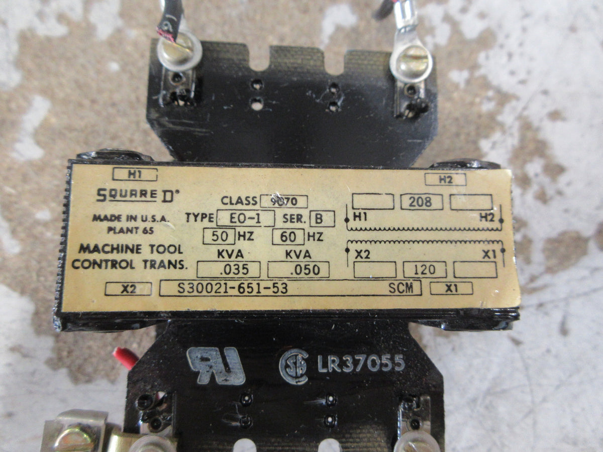 Square D Control Transformer 9070 E0-1 Ser. B 0.050KVA Pri: 208V Sec: 120V Used
