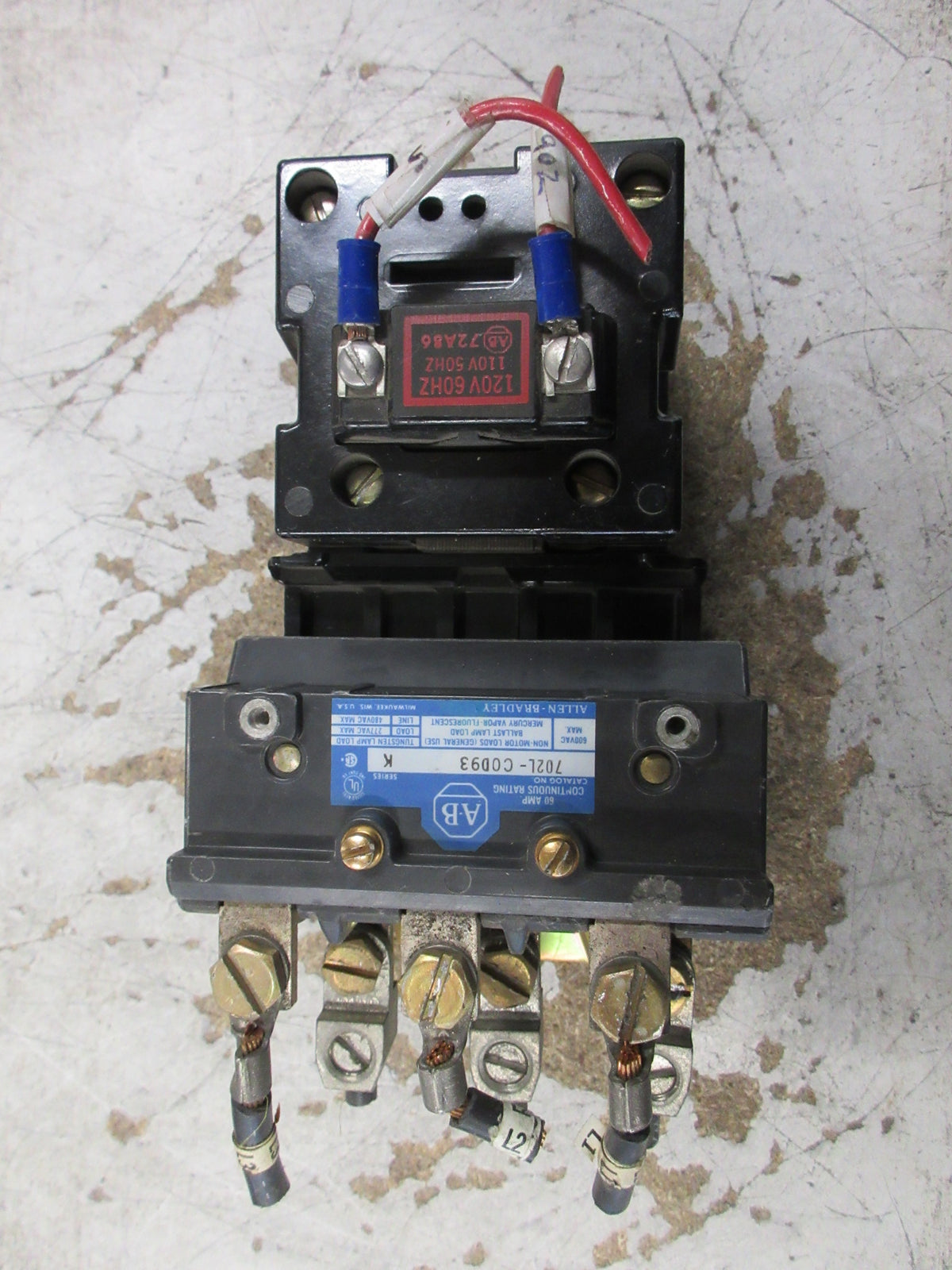 Allen-Bradley Lighting Contactor 702L-COD93 Ser. K 120V Coil 60A 600V Used