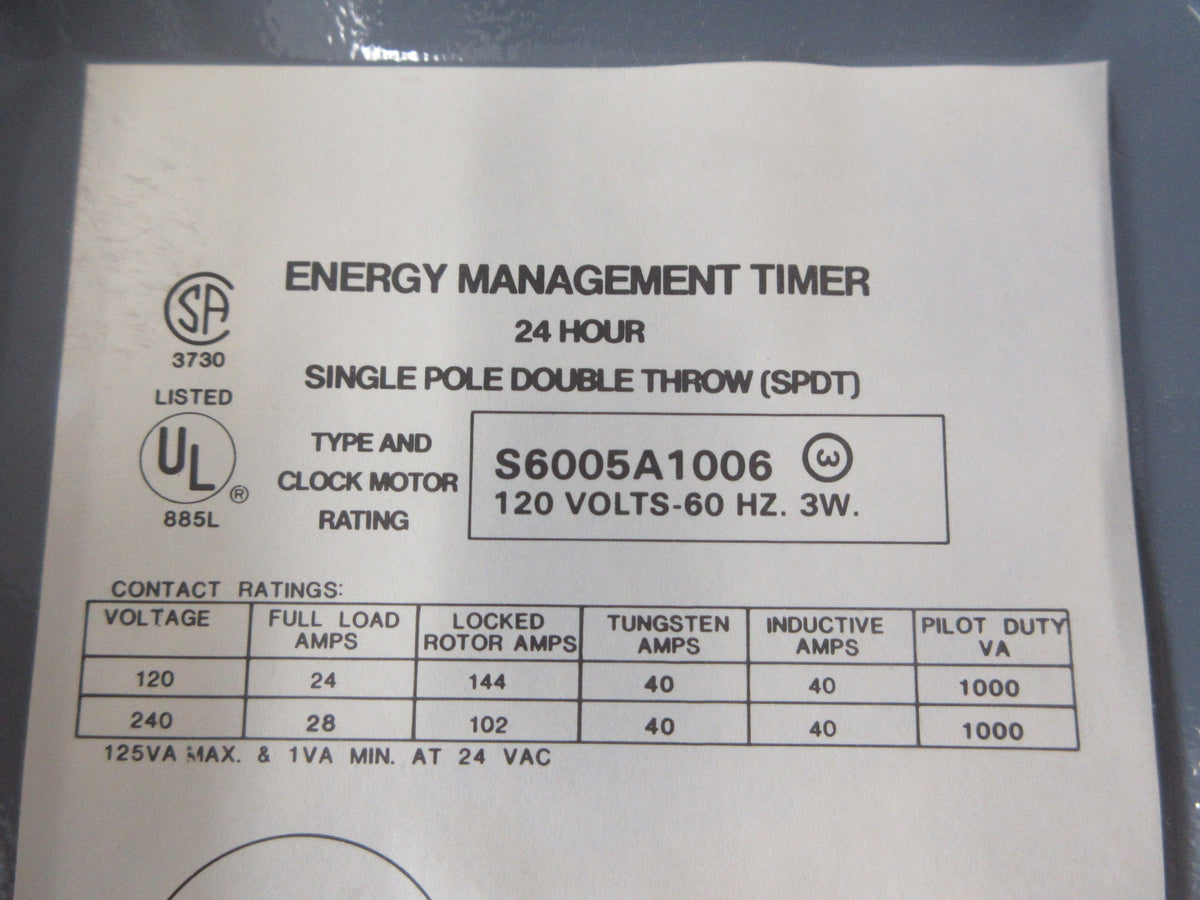 Honeywell Energy Management Timer S6005A1006 120V 60Hz 3W 24-Hour Used