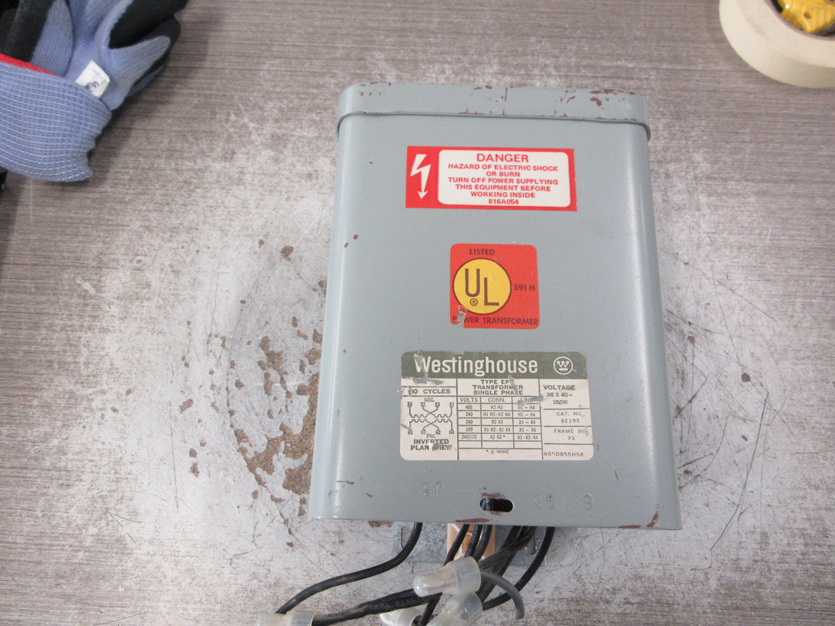 Westinghouse Transformer 6E193 1 KVA Pri: 240/480V Sec: 120/240V 1Ph 60Hz Used