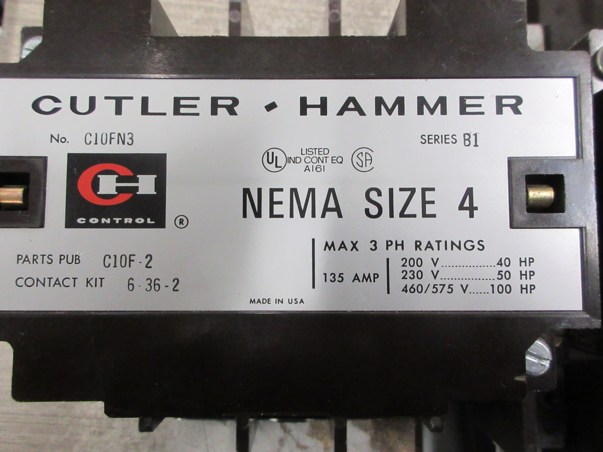 Cutler-Hammer 2-Speed Contactor C10FN3 / C10GN3 Size 4 / Size 5 120V Coil Used