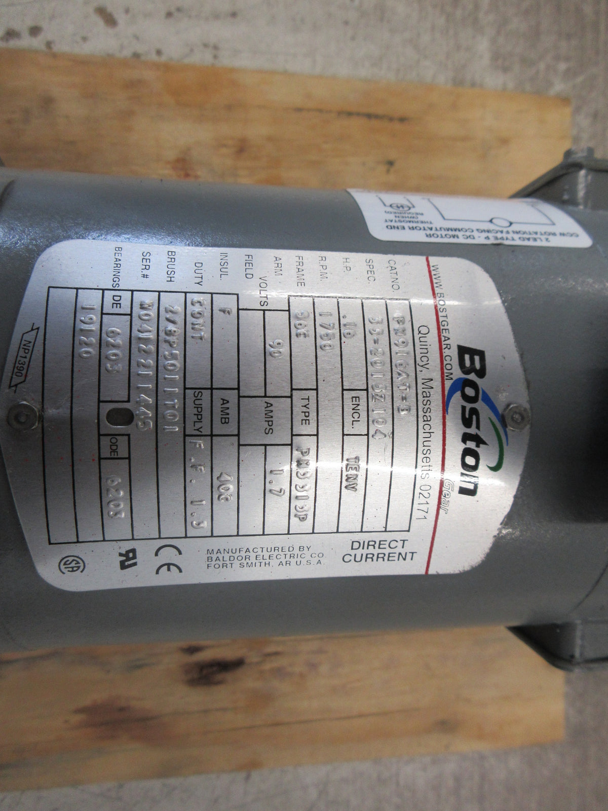 Boston DC Motor PM916AT-B .16HP 90V 1750RPM 1.7A Frame: 56C New Surplus