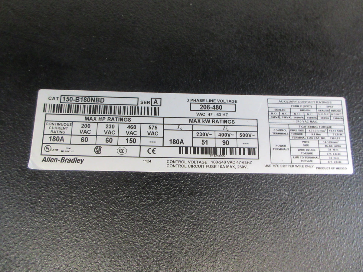 Allen-Bradley SMC Dialog Plus Soft Start 150-B180NBD Ser. A 150HP 208-480V Used