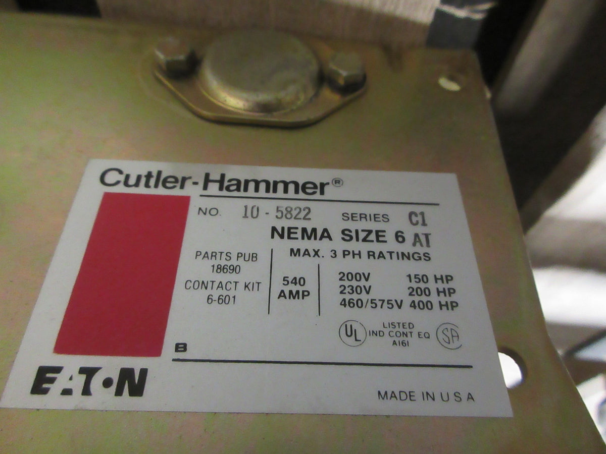 Eaton Cutler-Hammer Size 6 Contactor 10-5822 Ser. C1 Used
