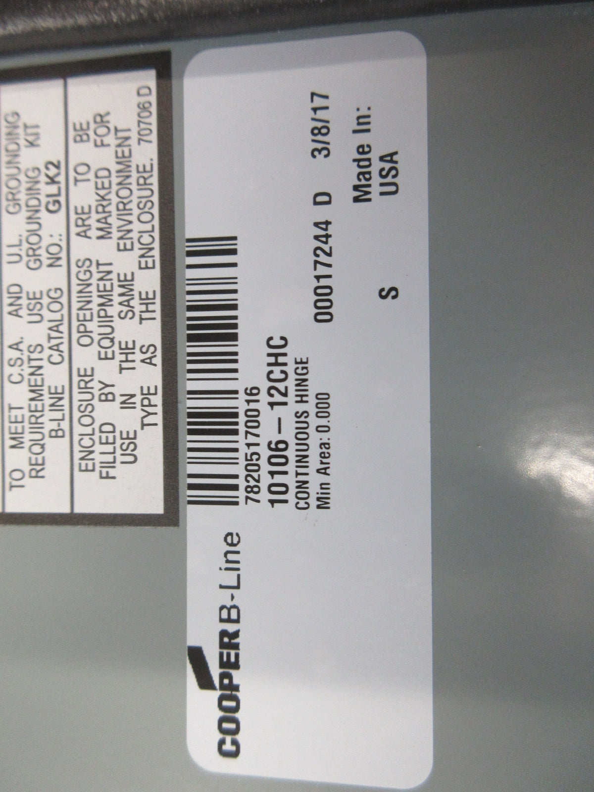 Cooper B-Line Type 12/13 Enclosure 10106-12CHC Size: 10"x10"x6 New Surplus