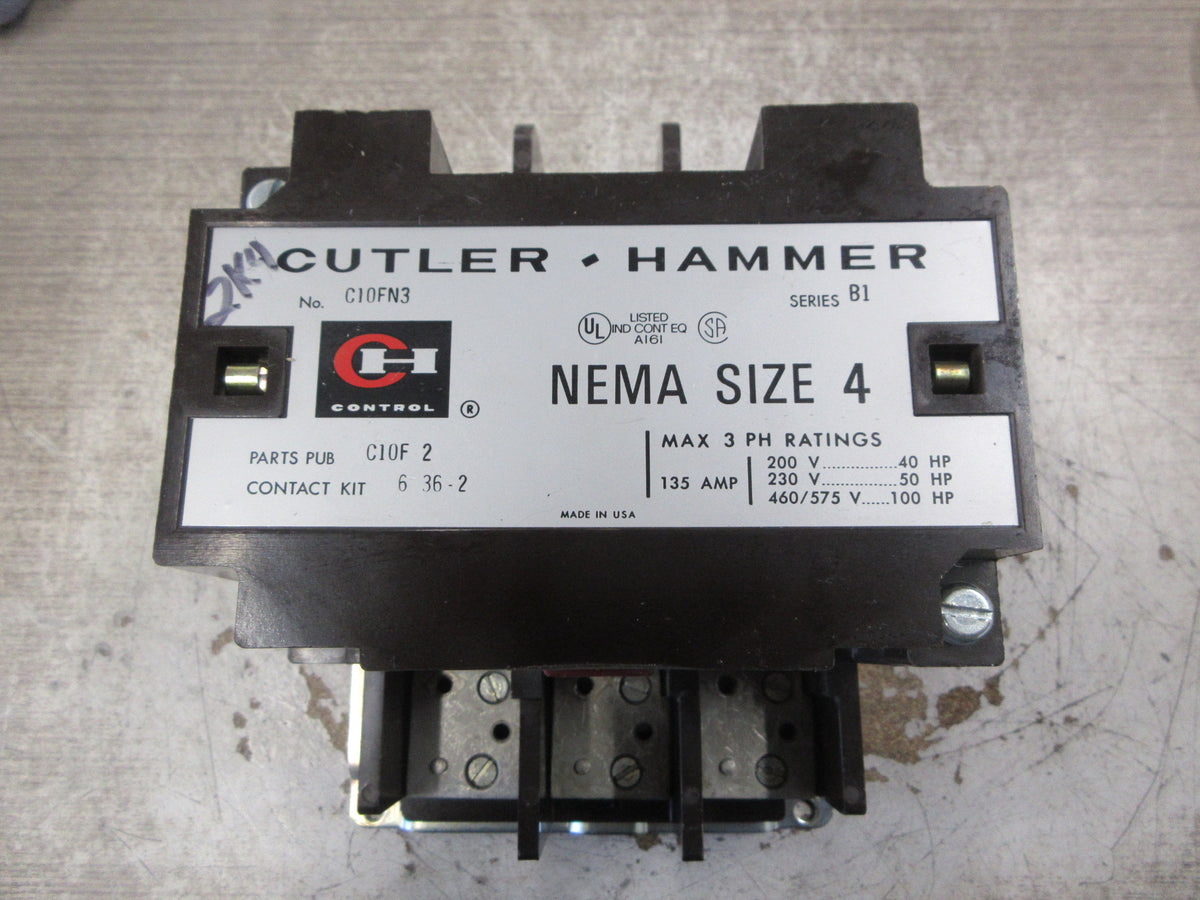Cutler-Hammer Size 4 Contactor C10FN3 Ser. B1 120V Coil 135A 600V 3Ph Used