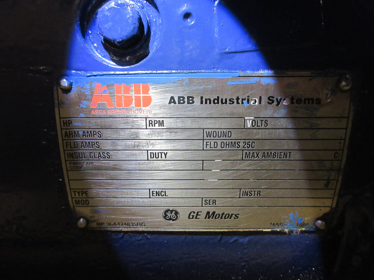 ABB DC Motor W/Tach CD409AT/5CD204Z 100HP 500V 2500/2900RPM Arm: 158A Used