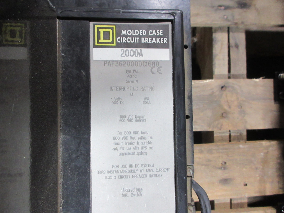 Square D Electrically Operated DC Circuit Breaker PAF362000DC1680 2000A Used