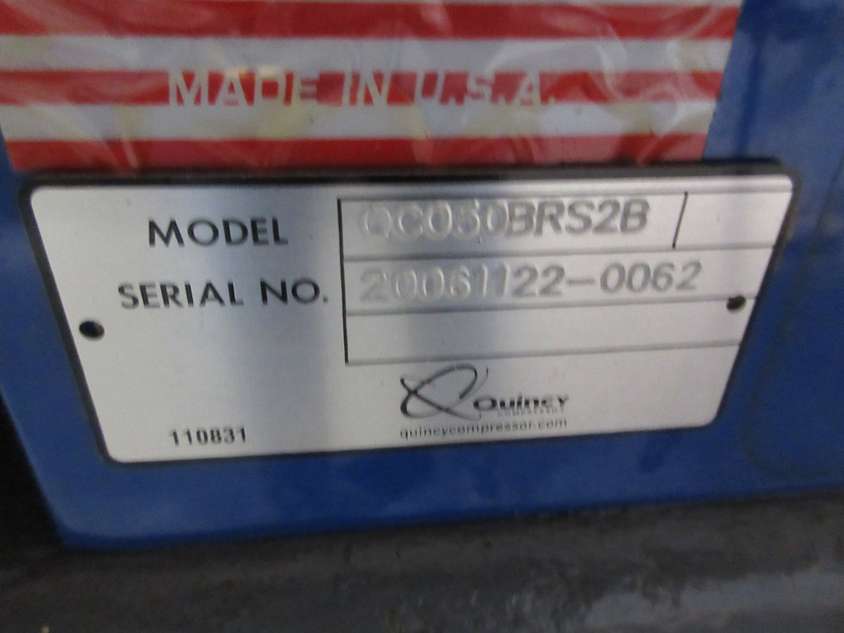 Quincy Air Compressor QC050BRS2B 5HP 200V 3Ph 60Hz 80 Gal. Used