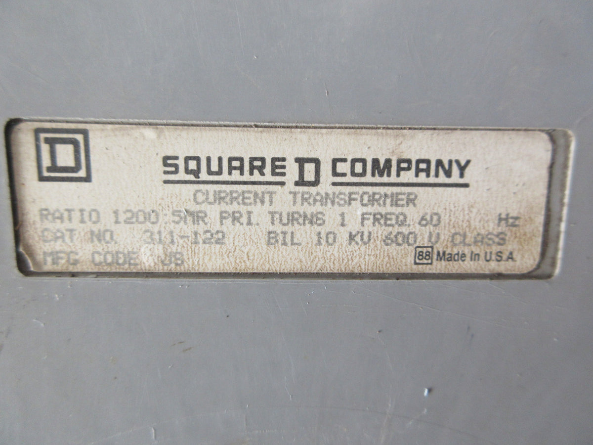 Square D Current Transformer 311-122 Ratio 1200:5A 600V 60Hz 10KV BIL Used